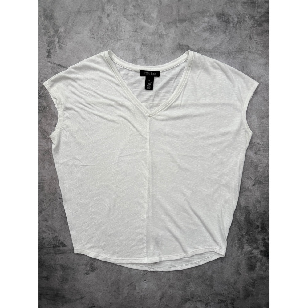 White House Black Market Slub Knit Tee V Neck Extended Shoulder White XS